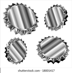 VECTOR 3D metallic bottle caps or gears.