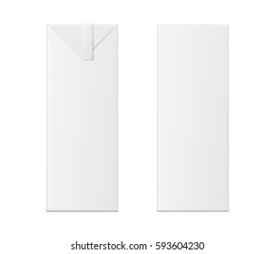 Vector 3d mock up of milk or juice box on white background. Realistic carton one liter package isolated. Template for your design. Front view.
