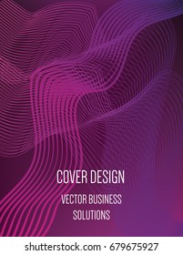 Vector 3d modern cover design. Purple, pink glow poster template with abstract liquid stroke shapes, 80s memphis geometric style. Futuristic neon colored geometric glitch background, hipster pattern.