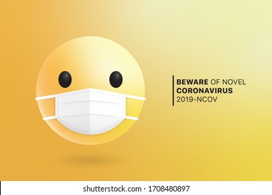 Vector 3D Modern Emoji With Medical Mouth Surgical Mask Illustration. Icon Of Infected Patient Outbreak Novel Coronavirus 2019-NCOV COVID-19. Virus Protection. Emoticon Of Doctor, Nurse For Chat