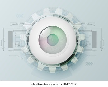 Vector 3D modern technology, mechanical systems with gear and eyes, circuit boards.