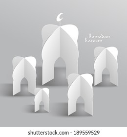 Vector 3D Mosque Paper Sculpture. Translation: Ramadan Kareem - May Generosity Bless You During The Holy Month.