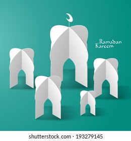 Vector 3D Mosque Paper Sculpture. Translation: Ramadan Kareem - May Generosity Bless You During The Holy Month.