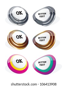 Vector 3D multiple layer plastic buttons with metallic details