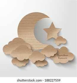 Vector 3D Muslim Cardboard Graphics. Translation: May Generosity Bless You During The Holy Month.