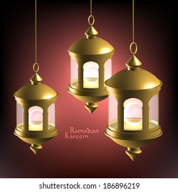 Vector 3D Muslim Oil Lamp. Translation: Ramadan Kareem - May Generosity Bless You During The Holy Month.