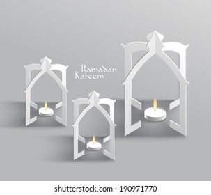 Vector 3D Muslim Paper Sculpture Oil Lamp Translation: Ramadan K