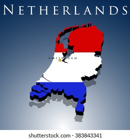 vector 3d Netherlands map with a flag on a blue background, EPS 10