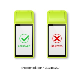 Vector 3d NFC Payment Machine, Approved and Rejected Status. Wi-fi, Wireless Payment. POS Terminal, Machine Design Template of Bank Payment Contactless Terminal, Mockup. Top VIew
