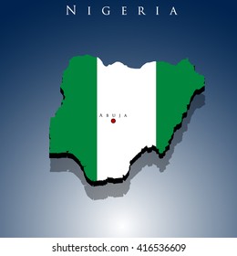 vector 3d Nigeria map with a flag on a blue background, EPS 10