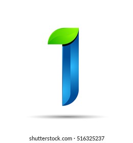 vector 3d Number 1 one logo with speed green leaves. Ecology design for banner, presentation, web page, card, labels or posters.