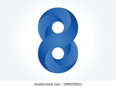 Vector 3d Number Eight. blue figure 8 on white Background.