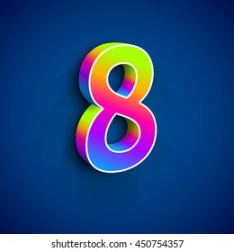 Vector 3d Number Eight. Colorful figure 8 on Blue Background