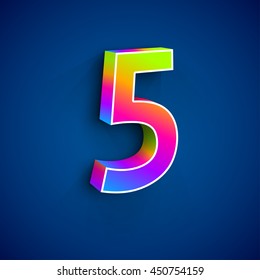 Vector 3d Number Five. Colorful figure 5 on Blue Background