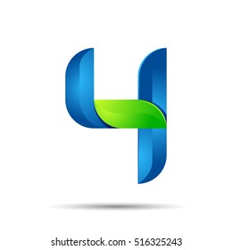 vector 3d Number four 4 logo with speed green leaves. Ecology design for banner, presentation, web page, card, labels or posters.