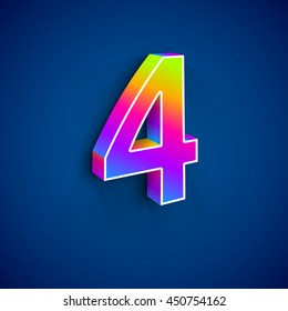 Vector 3d Number Four. Colorful figure 4 on Blue Background