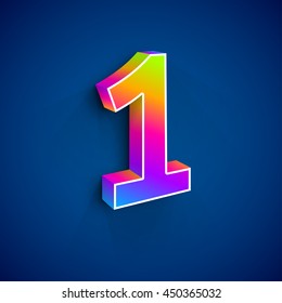 Vector 3d Number One. Colorful figure 1 on Blue Background