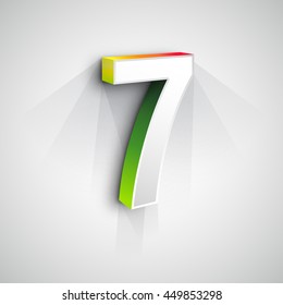 Vector 3d Number Seven. White figure 7 on Gray Background