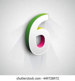 Vector 3d Number Six. White figure 6 on Gray Background