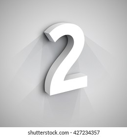 Vector 3d Number Two. White figure 2 on Gray Background