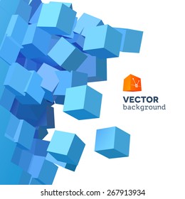 Vector 3D object explosion background with cubical particles