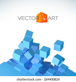 Vector 3D object explosion background with cubical particles.