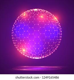 Vector 3d object from a hexagon grid with dots. stylish design