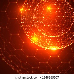 Vector 3d object from a hexagon grid with dots. stylish design