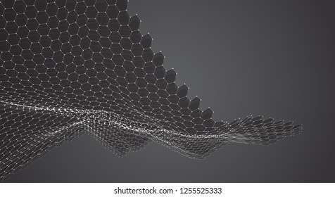 Vector 3d object from a hexagon grid with dots. stylish design
