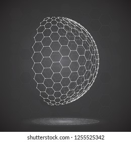 Vector 3d object from a hexagon grid with dots. stylish design