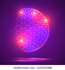 Vector 3d object from a hexagon grid with dots. stylish design