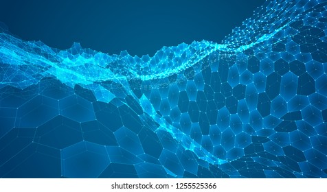 Vector 3d object from a hexagon grid with dots. stylish design