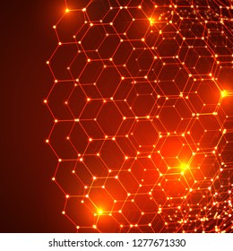 Vector 3d object from a hexagon grid with dots. stylish design