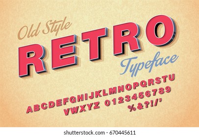 Vector 3d Oblique Retro Font, Alphabet 80s, 90s. 