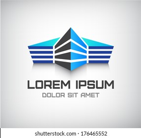 vector 3d office building, house icon, logo