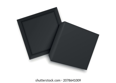 Vector 3d Opened Paper Black Gift Box Isolated. Birthday, New Year, Christmas, Valentine Day, Anniversary, Winner, Black Friday, Sale Concept. Design Template of Christmas Present Packing. Top View