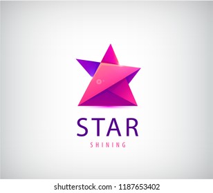 Vector 3d origami star logo. Red and purple facet abstract.