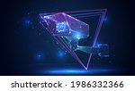 vector 3d outdoor surveillance camera, recognition of people on a blue background in virtual space