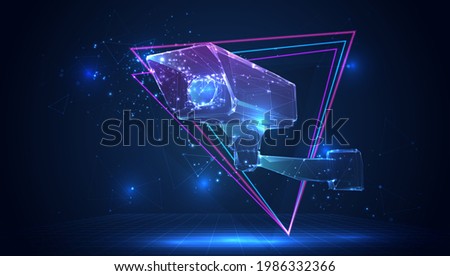 vector 3d outdoor surveillance camera, recognition of people on a blue background in virtual space