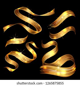 Vector 3D Paint gold. Abstract Spiral Brush Stroke. Flowing Ribbon Shape. Digital Liquid Ink. Dynamic Artistic Wave. Isolated Background Design. Acrylic Splash Ribbon. Calligraphic Brushstroke Loop.