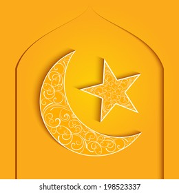 Vector 3D paper moon and star_ ramadan kareem or eid_may yoou enjoy a blessed festival.