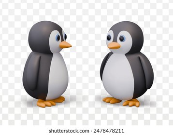 Vector 3D penguin, view from different sides. Large flightless bird