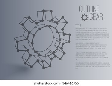 Vector 3d perspective outline gear in motion with realistic shadow . Abstract concept illustration for business or science