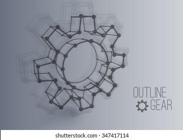 Vector 3d perspective outline gear in motion with realistic shadow . Abstract concept illustration for business or science