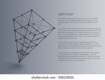 Vector 3d perspective outline pyramid with realistic shadow . Abstract business or science illustration