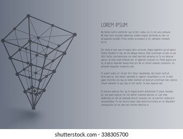 Vector 3d perspective outline pyramid with realistic shadow . Abstract business or science illustration