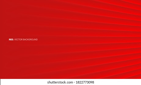 Vector 3D Perspective Smooth Lines Deep Red Minimal Abstract Background. Luxury Gala Ceremonial Elegant Decoration. Minimalist Style Bright Red Wallpaper. Depth Of Field Effect. Optical Illusion Image