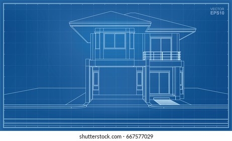 Vector 3d Perspective Wireframe House Exterior Stock Vector (royalty 