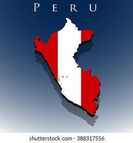 vector 3d Peru map with a flag on a blue background, EPS 10