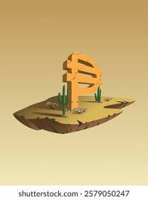 Vector 3d Peso currency symbol on floating island